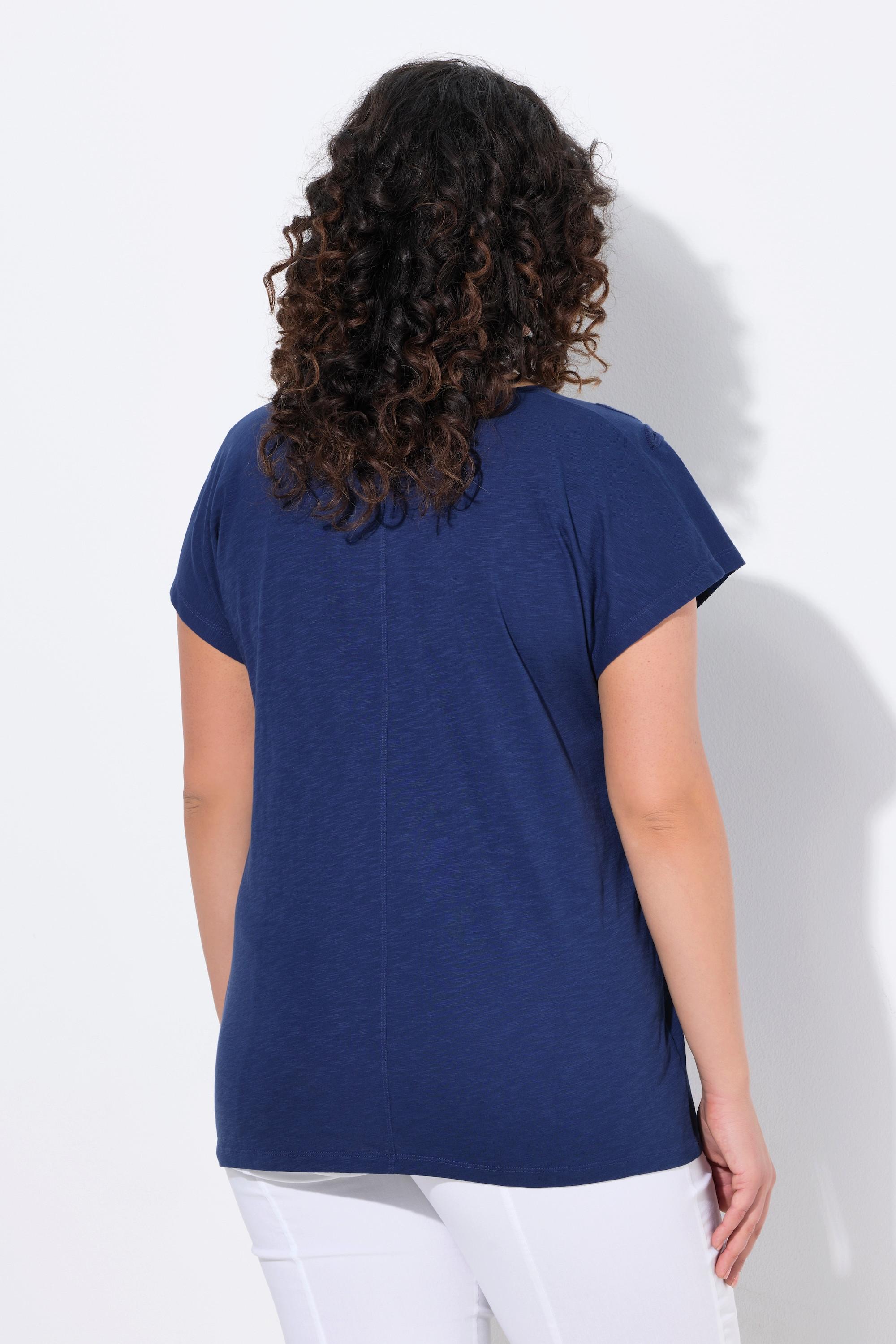 Ulla Popken Oversized Palmen V-Ausschnitt Halbarm T-Shirt  