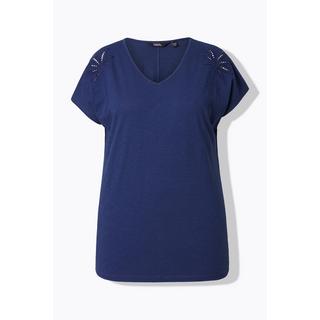 Ulla Popken Oversized Palmen V-Ausschnitt Halbarm T-Shirt  