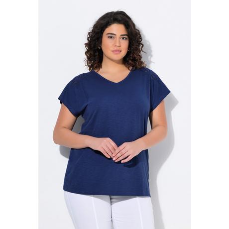 Ulla Popken Oversized Palmen V-Ausschnitt Halbarm T-Shirt  