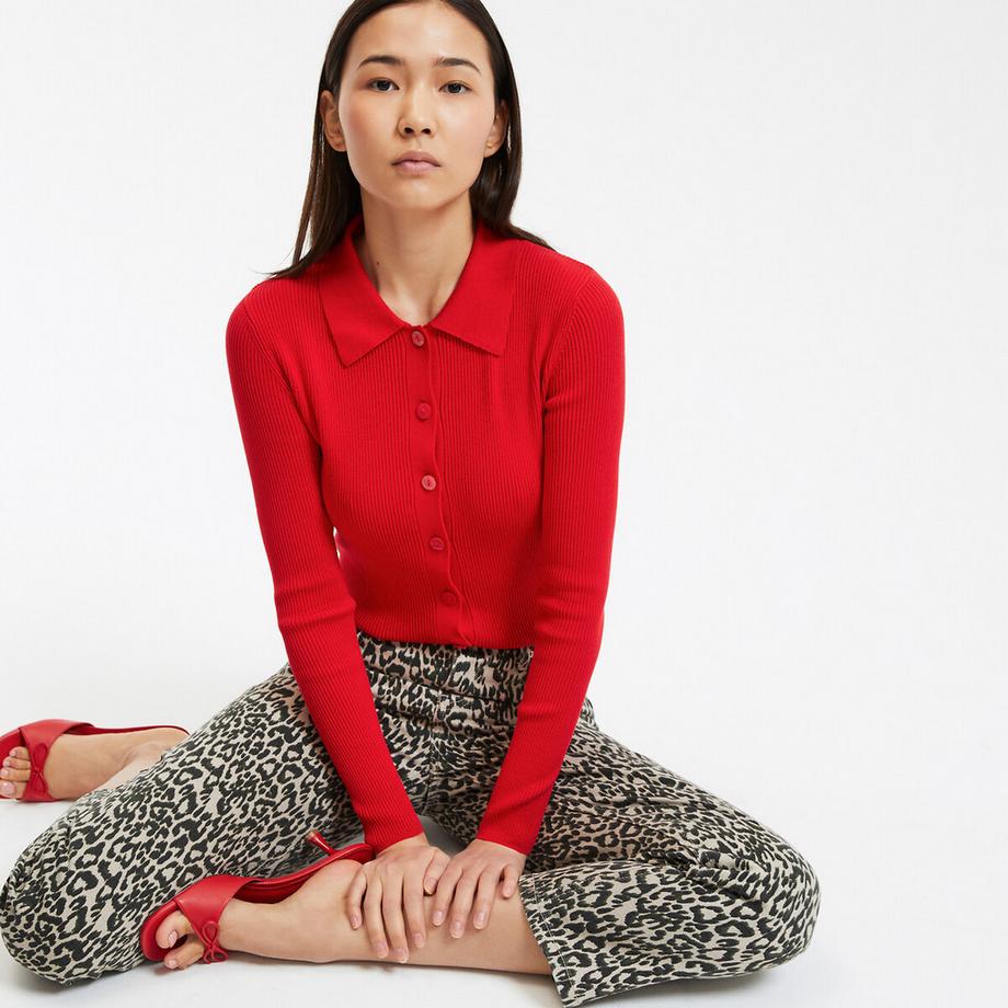 La Redoute Collections Feinstrickcardigan mit Kragen und Knopfverschluss  