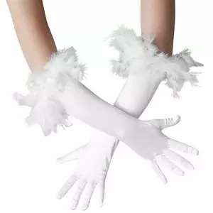 Lange Satin-Handschuhe mit Federn