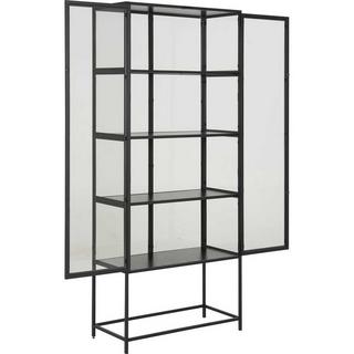 mutoni Vitrine Multiple Bronx Metall Schwarz 2 Glastüren 4 Böden Melamin Esche Schwarz 77x35x185,6cm  