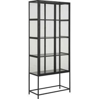 mutoni Vitrine Multiple Bronx Metall Schwarz 2 Glastüren 4 Böden Melamin Esche Schwarz 77x35x185,6cm  