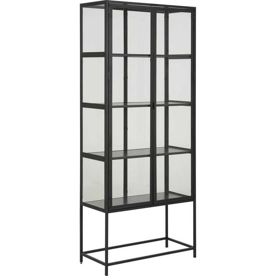 Vitrine Multiple Bronx Metall Schwarz 2 Glastüren 4 Böden Melamin Esche Schwarz 77x35x185,6cm