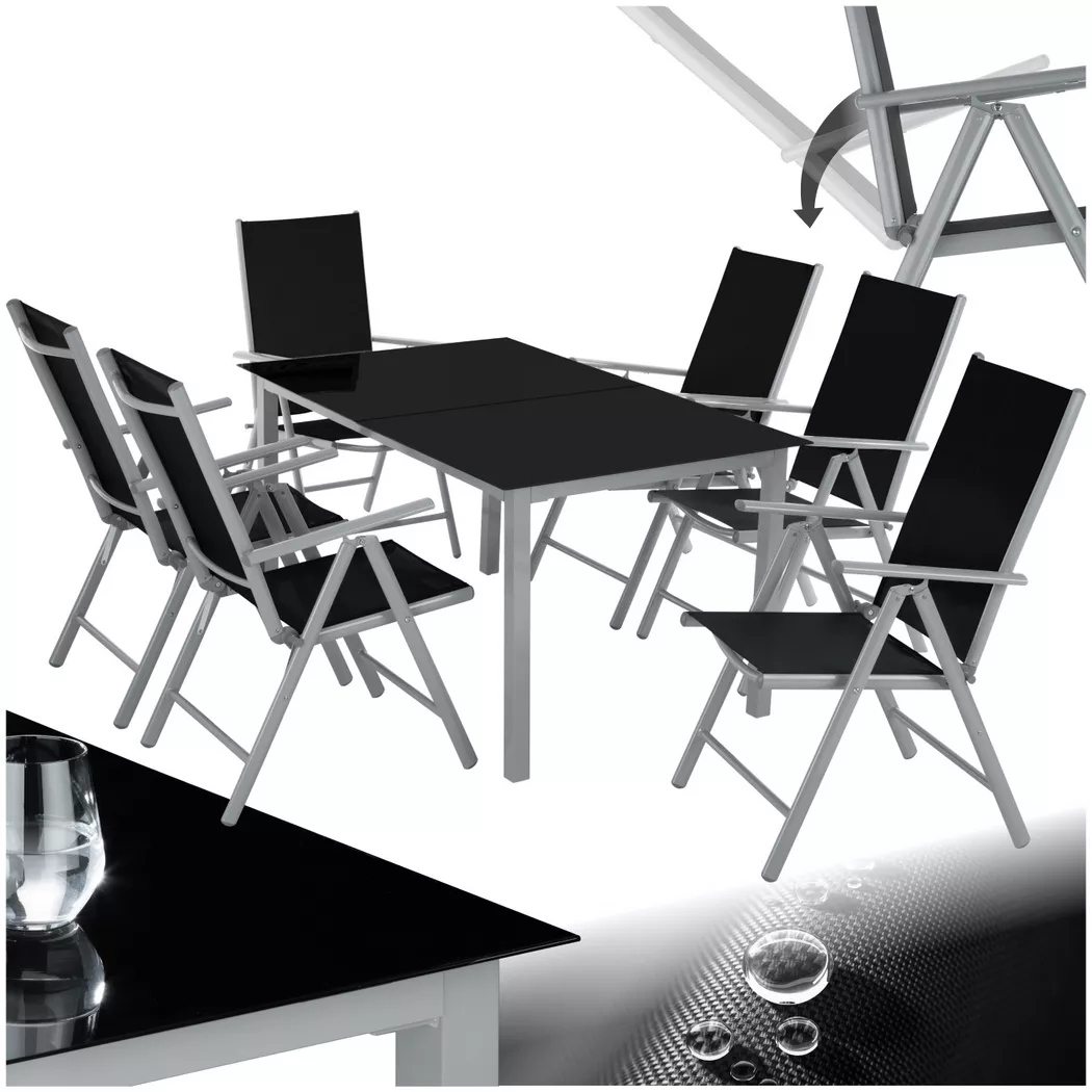 Tectake - Aluminium Sitzgruppe Ercolano für 6 Personen wetterfest, 7 Stück, Silber
