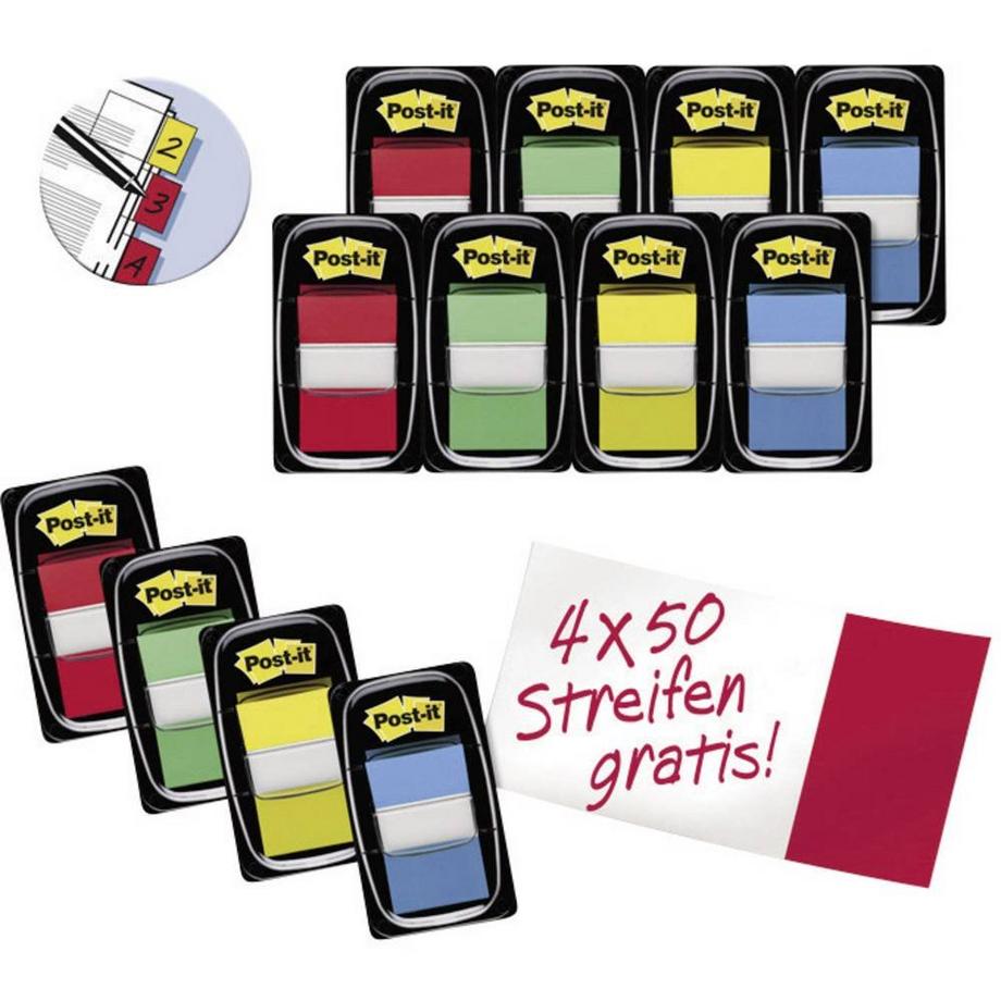 Strisce adesive  24 fogli/Conf Rosso, Giallo, Blu, Verde
