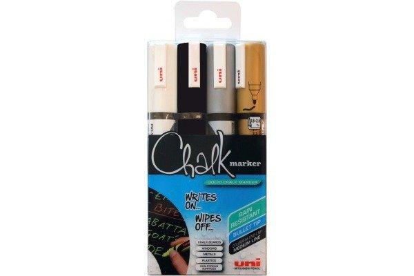 Image of UNI-BALL Chalk Marker 1.8-2.5mm PWE5M.4C-5 4 Farben 4 Stück UNI-BALL Chalk Marker 1.8-2.5mm PWE5M.4C-5 4 Farben 4 Stück