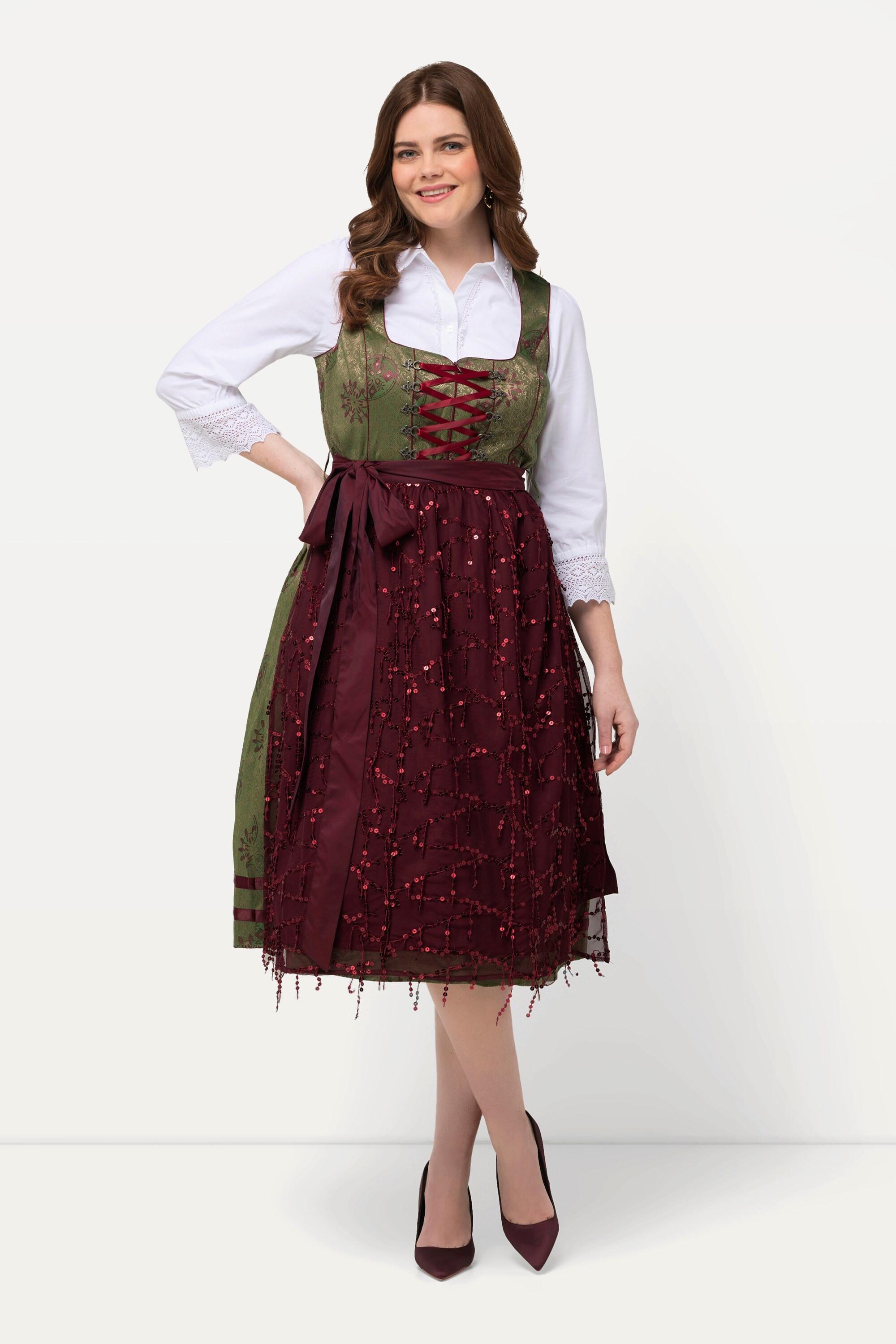 Ulla Popken  Tradizionale abito smanicato Dirndl con design decorativo e scollo rettangolare 