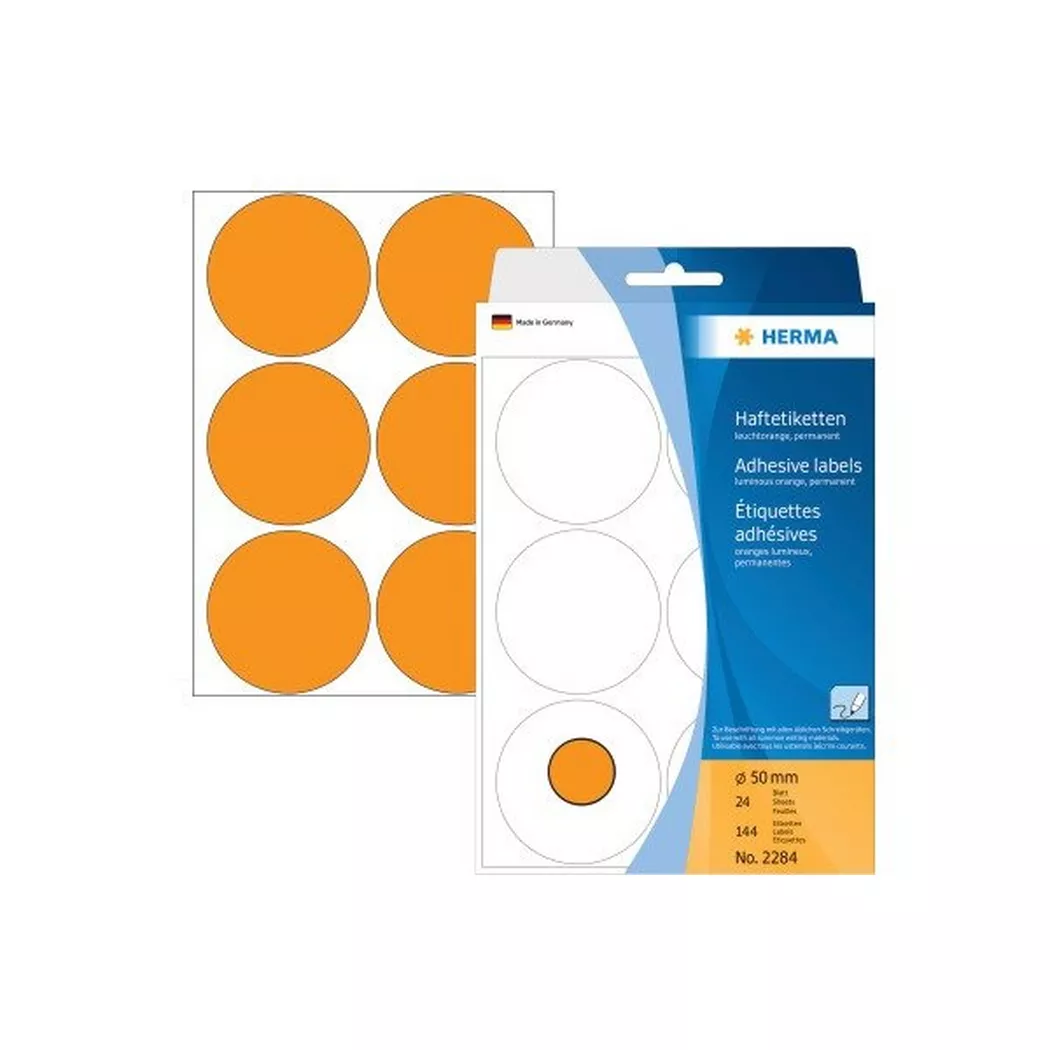 HERMA – Etiketten rund 50mm 2284 orange 144 Stück, One Size