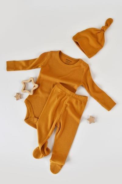 BabyCosy Organic  Set, Pantalon à pied, Body manches longues, Bonnet 