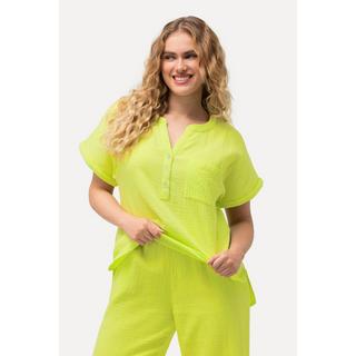 Ulla Popken  Musselin-Bluse, Oversized, Tunika-Ausschnitt, Halbarm 