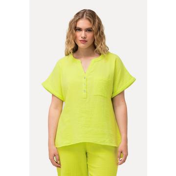 Musselin-Bluse, Oversized, Tunika-Ausschnitt, Halbarm