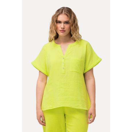 Ulla Popken  Musselin-Bluse, Oversized, Tunika-Ausschnitt, Halbarm 