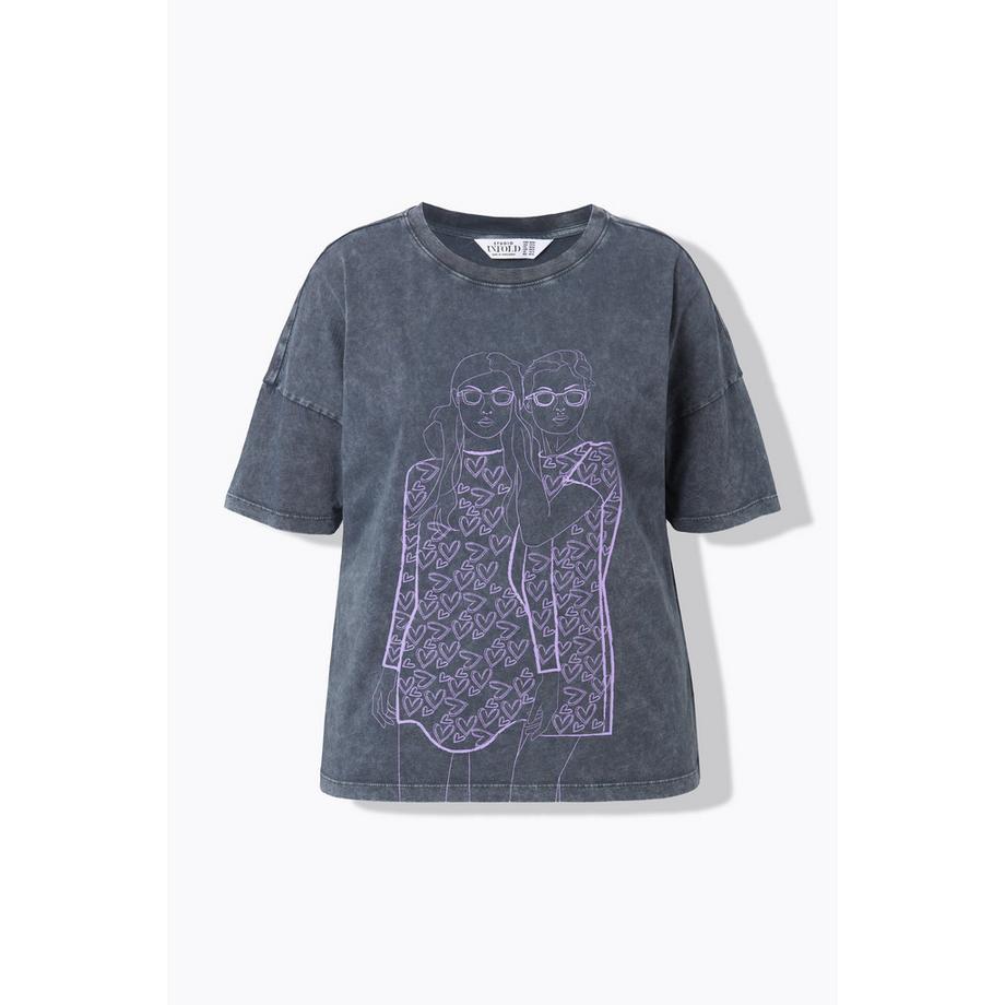 Studio Untold T-Shirt Oversize Stampa Lady-Hearts Lavaggio Acido  