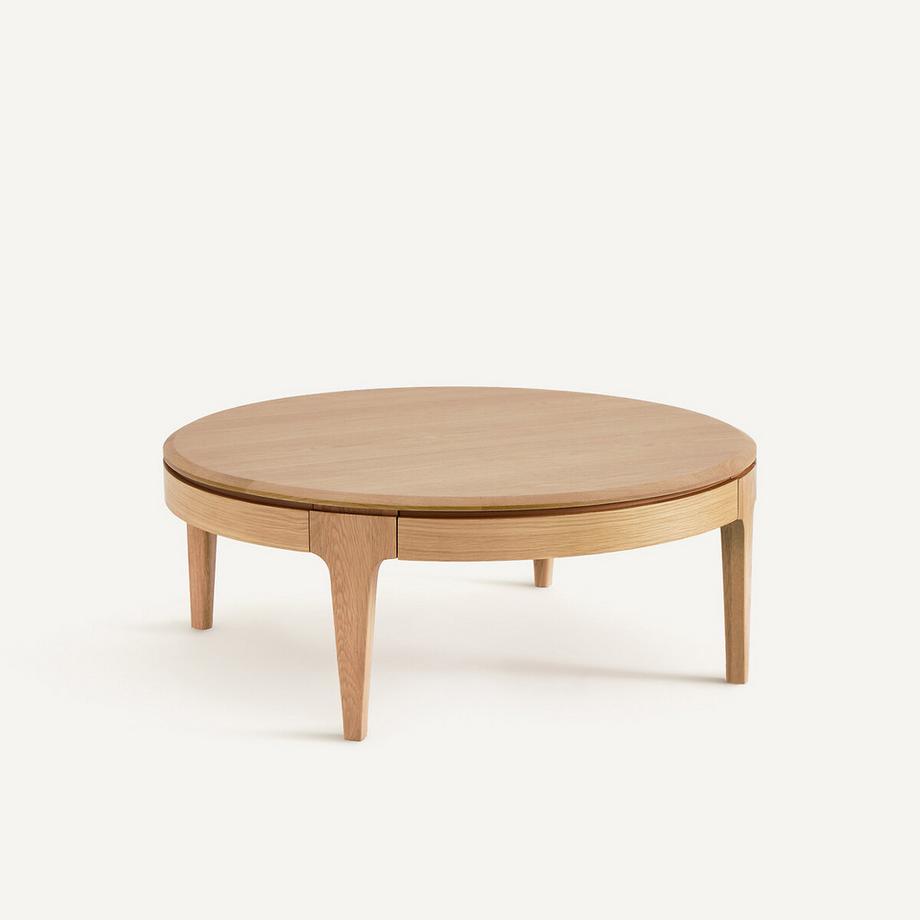 Runder Couchtisch SANARA aus massiver Eiche und Furnier