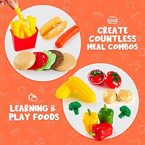 Activity-board  200 Pieces Kids Play Food Deluxe Pretend Play Food Set Toy Food Play Kitchen Accessories 