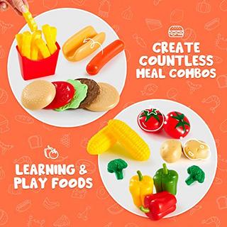 Activity-board  200 Pieces Kids Play Food Deluxe Pretend Play Food Set Toy Food Play Kitchen Accessories 