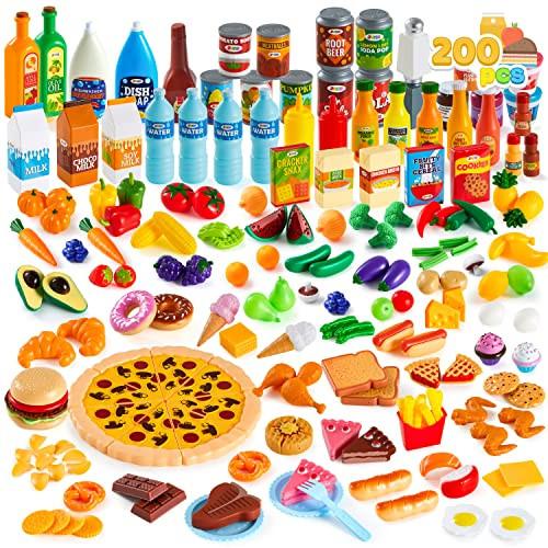 Activity-board  200 Pieces Kids Play Food Deluxe Pretend Play Food Set Toy Food Play Kitchen Accessories 