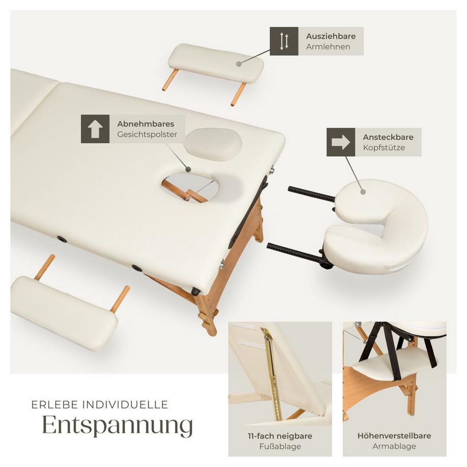 Tectake 3 Zonen Massageliege mit Polsterung und Holzgestell  