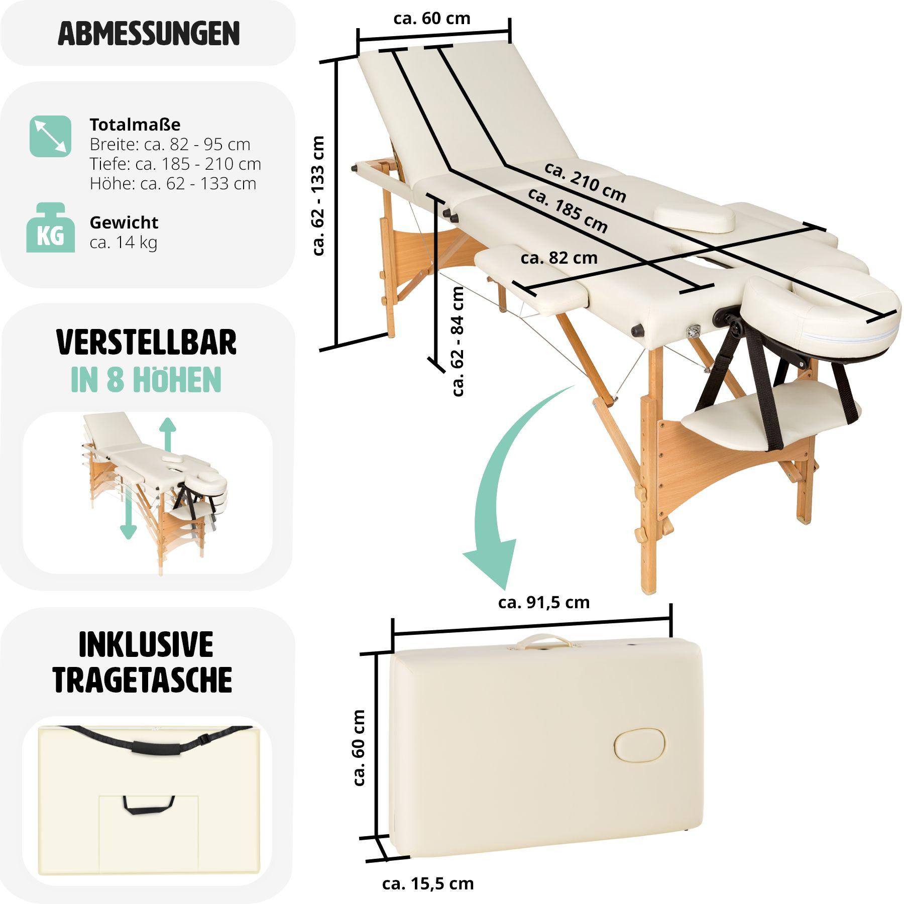 Tectake 3 Zonen Massageliege mit Polsterung und Holzgestell  