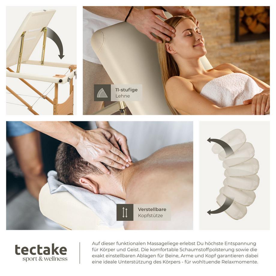 Tectake Lettino da massaggio a 3 zone Daniel  Larghezza 60 cm,Imbottitura 5 cm  