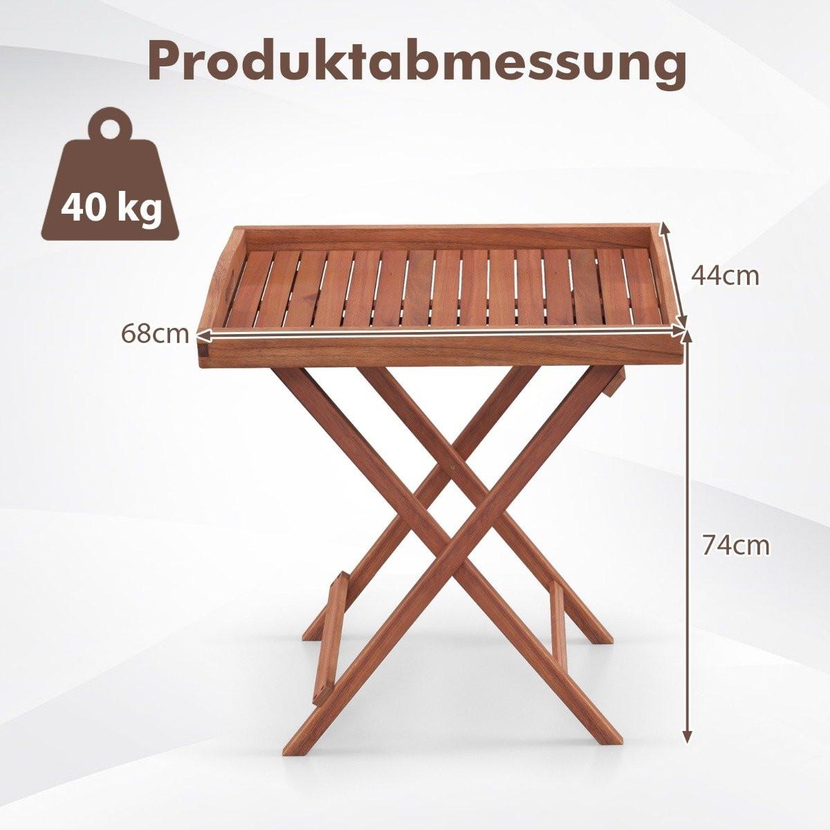 Northix Beistelltisch Akazienholz Gartentisch klein Balkontisch Holztisch mit Lamellen-Tischplatte 68 x 44 x 74 cm Natur  