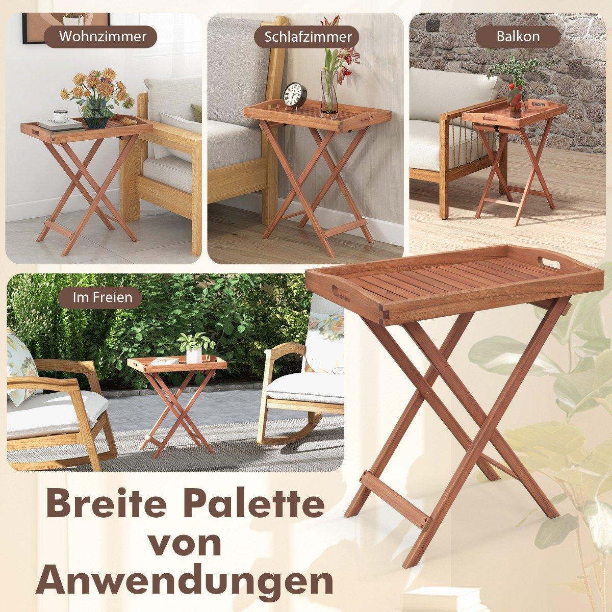 Northix Beistelltisch Akazienholz Gartentisch klein Balkontisch Holztisch mit Lamellen-Tischplatte 68 x 44 x 74 cm Natur  