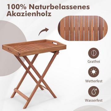 Beistelltisch Akazienholz Gartentisch klein Balkontisch Holztisch mit Lamellen-Tischplatte 68 x 44 x 74 cm Natur