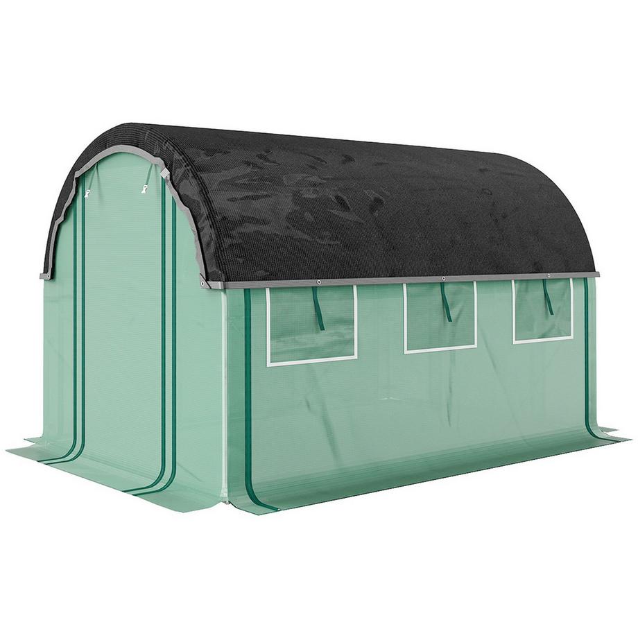 Serra Serra in pellicola 3 x 2 x 2 m con 6 finestre, porte avvolgibili, pareti laterali avvolgibili, tunnel in pellicola resistente ai raggi UV, serra per pomodori resistente all'inverno con ancoraggio a terra, verde Aosom