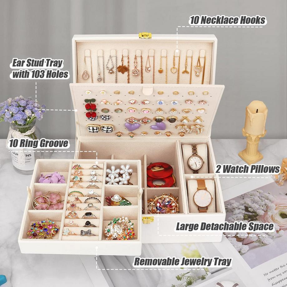 Only-bags.store  Schmuckkästchen für Halsketten, Ohrringe, Armbänder, Ringe, Uhren, mit abnehmbaren 