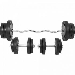 Gorilla Sports  SET D'HALTÈRES DE 68KG PLASTIQUE GRIP + BARRE CURL 120CM | MUSCULATION 