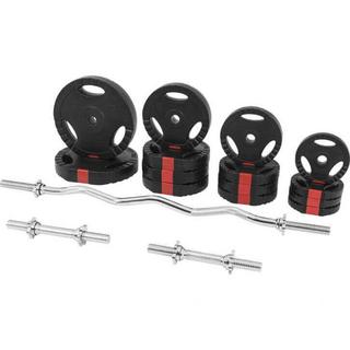 Gorilla Sports  SET D'HALTÈRES DE 68KG PLASTIQUE GRIP + BARRE CURL 120CM | MUSCULATION 