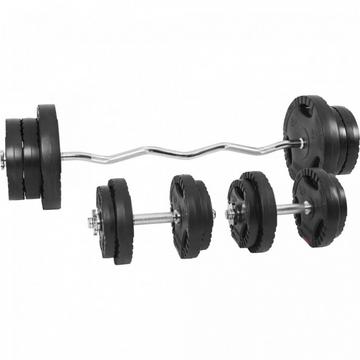 SET D'HALTÈRES DE 68KG PLASTIQUE GRIP + BARRE CURL 120CM | MUSCULATION