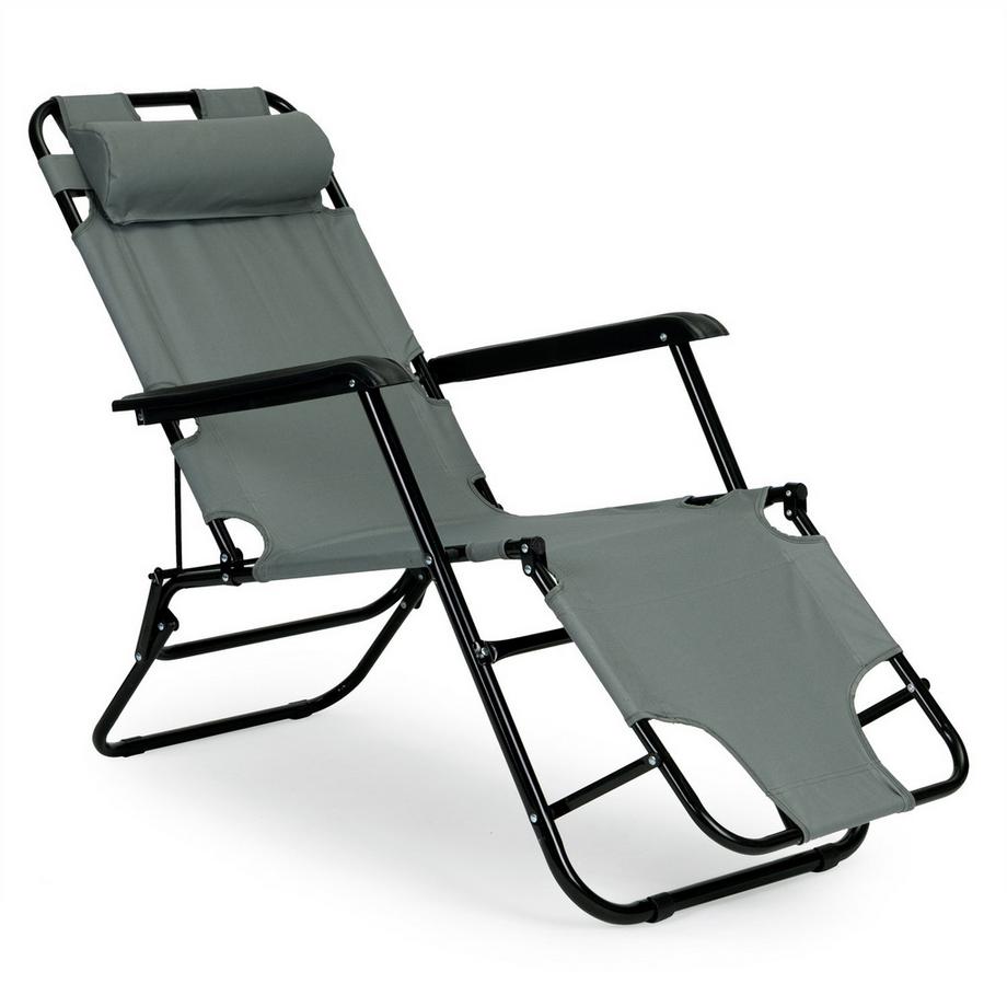Northix Chaise longue de jardin avec appui-tête, construction pliable, gris, MultiGarden  