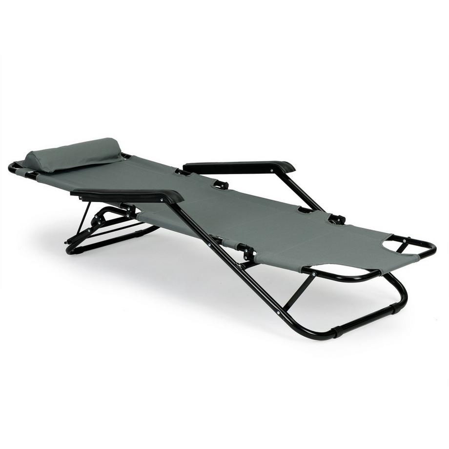 Northix Chaise longue de jardin avec appui-tête, construction pliable, gris, MultiGarden  