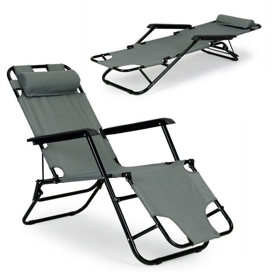 Chaise longue de jardin avec appui-tête, construction pliable, gris, MultiGarden