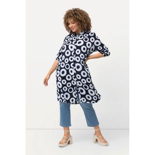 Ulla Popken  Chemisier long en tissu crêpe à motif cercles, col de chemise et manches longues et 