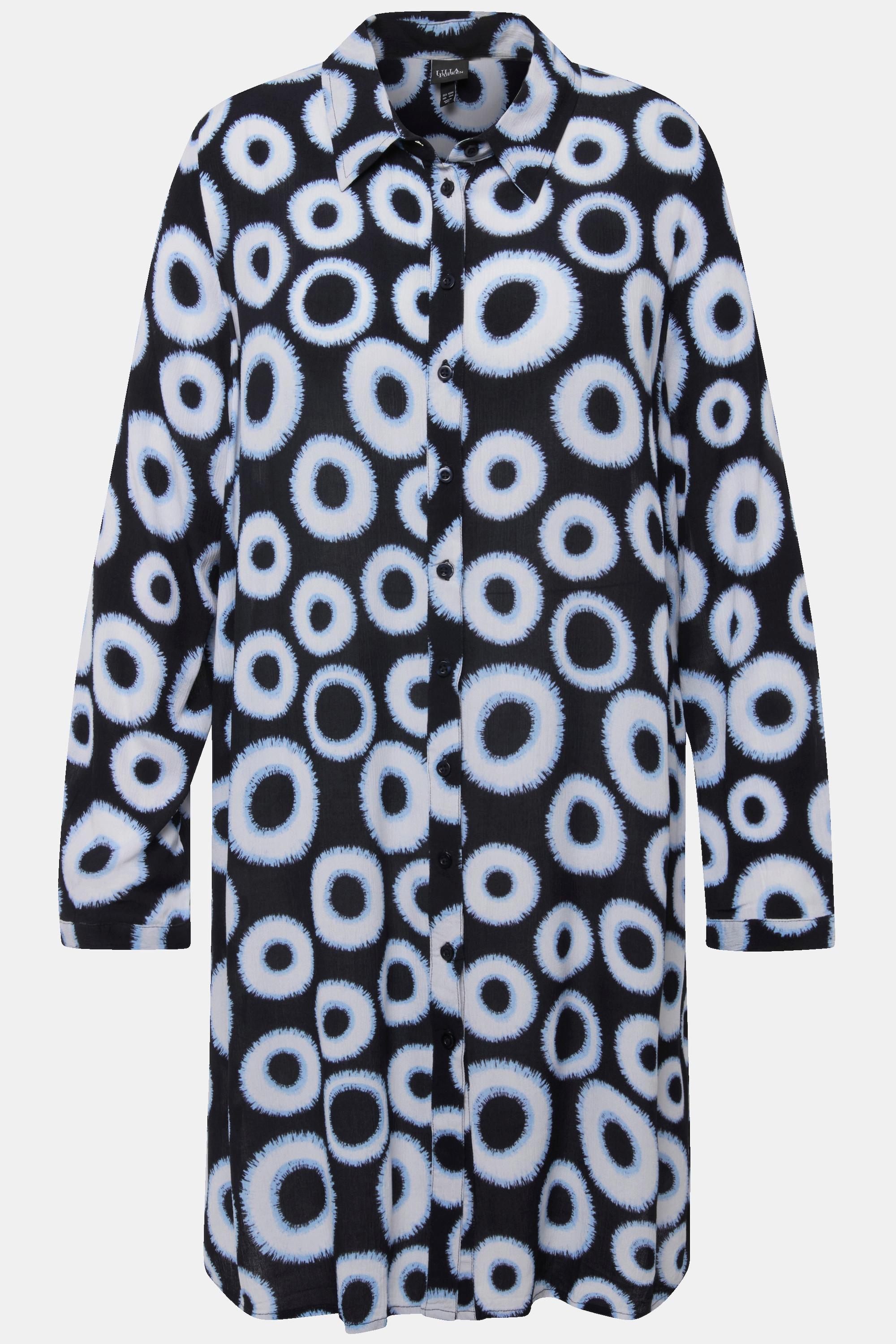 Ulla Popken  Chemisier long en tissu crêpe à motif cercles, col de chemise et manches longues et 