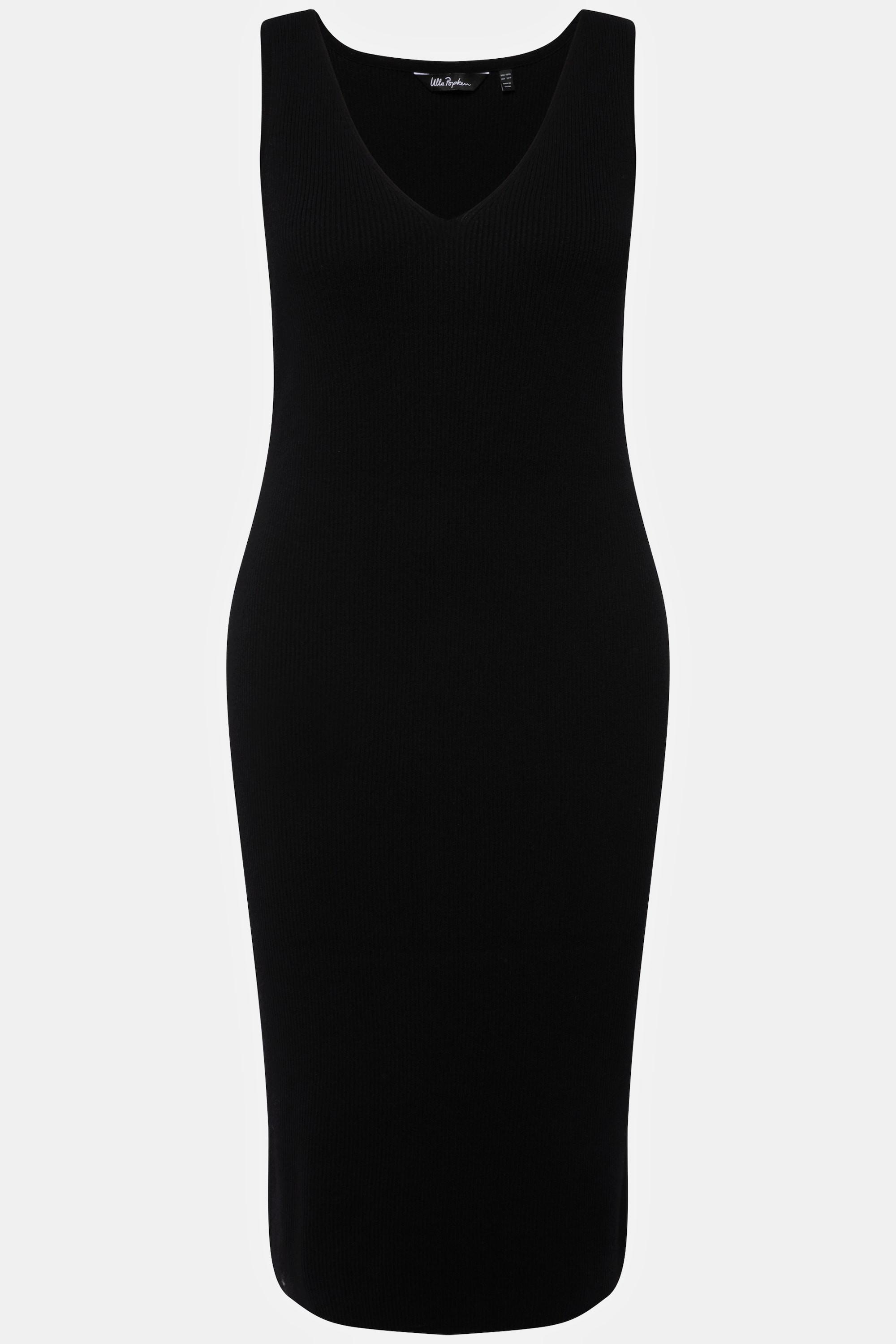 Ulla Popken Abito midi maglia a coste taglio aderente smanicato scollo a V  