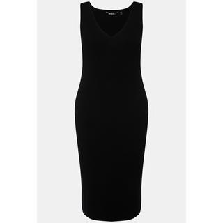 Ulla Popken Abito midi maglia a coste taglio aderente smanicato scollo a V  