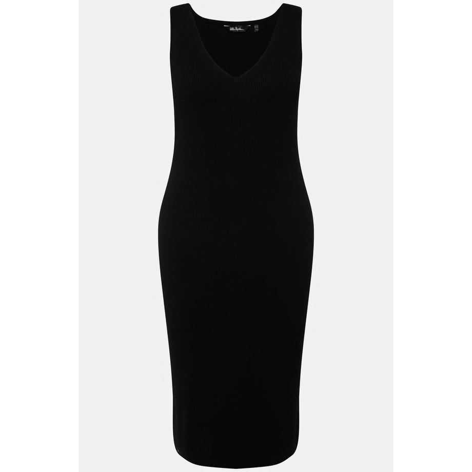 Ulla Popken Robe en maille côtelée sans manches Encolure en V Longueur midi Coupe Slim Fit  