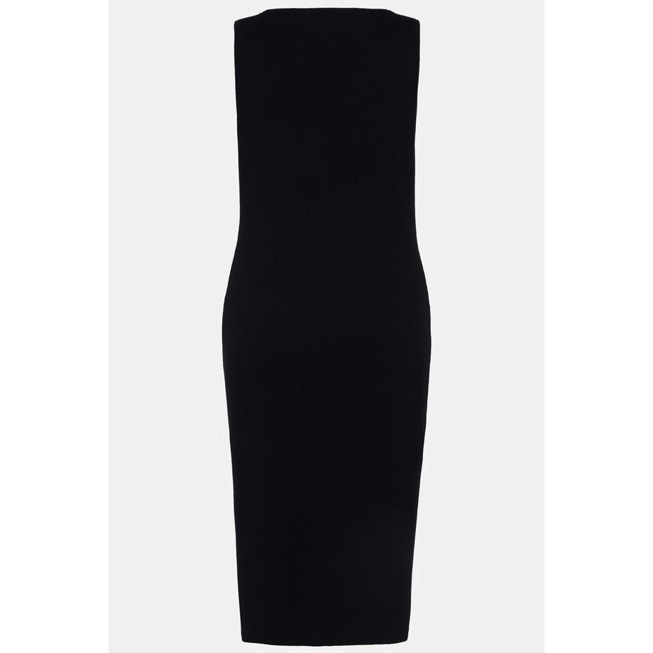Ulla Popken Robe en maille côtelée sans manches Encolure en V Longueur midi Coupe Slim Fit  