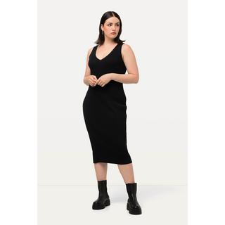 Ulla Popken  Strickkleid, Rippstrick, Slim, Midilänge, V-Ausschnitt, ärmellos 