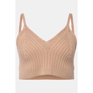 Ulla Popken  Bralette en coton bio. Maille côtelée. Bordures au motif délicat. 