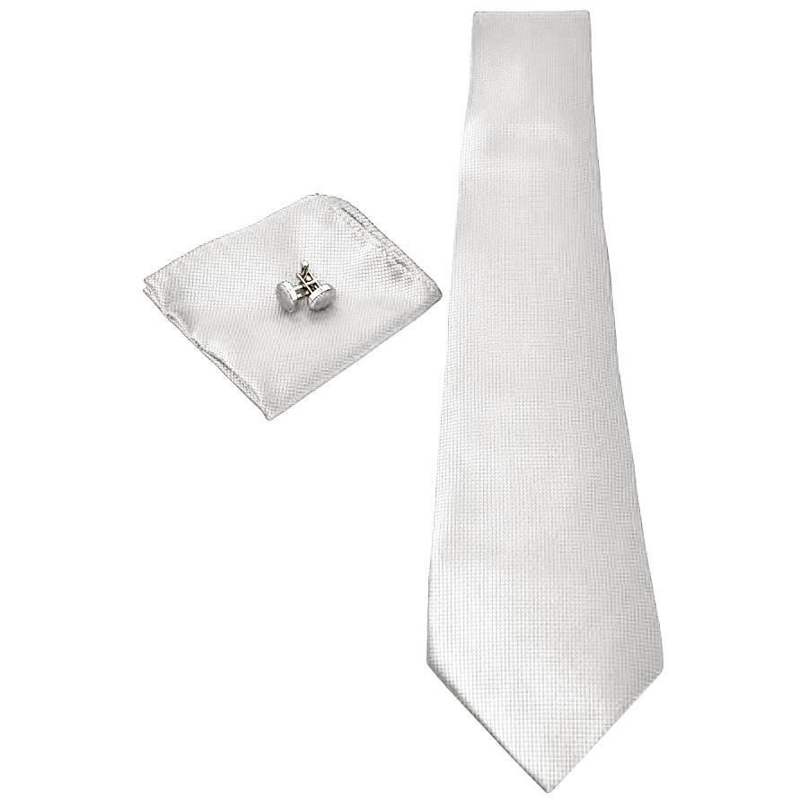 B2X Cravatta Fazzoletto Gemelli Set Bianco  