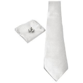 B2X Cravatta Fazzoletto Gemelli Set Bianco  