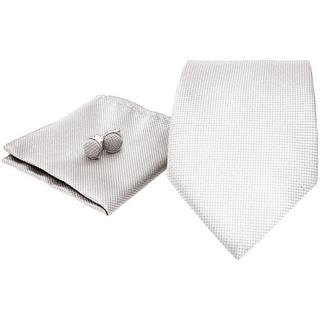 B2X Cravatta Fazzoletto Gemelli Set Bianco  