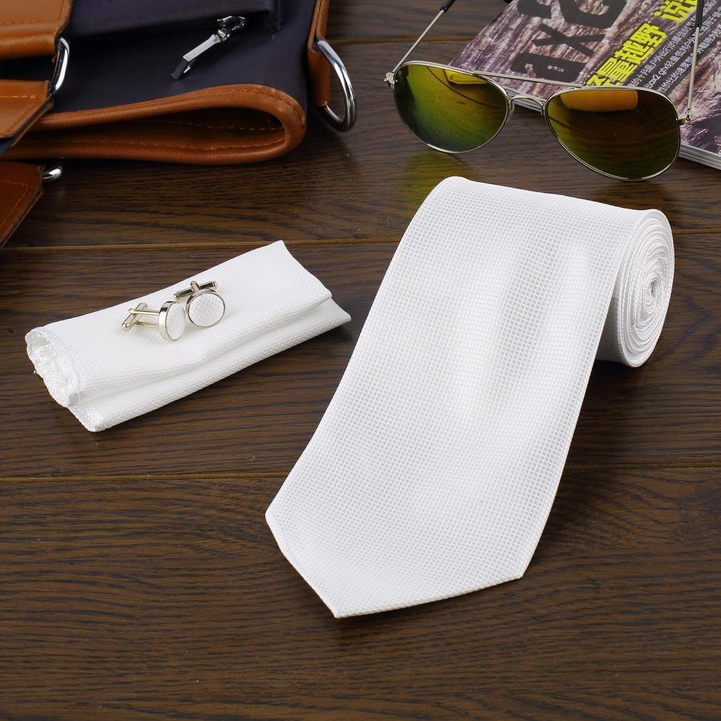 B2X Cravatta Fazzoletto Gemelli Set Bianco  