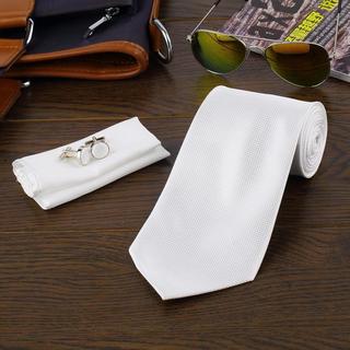 B2X Cravatta Fazzoletto Gemelli Set Bianco  