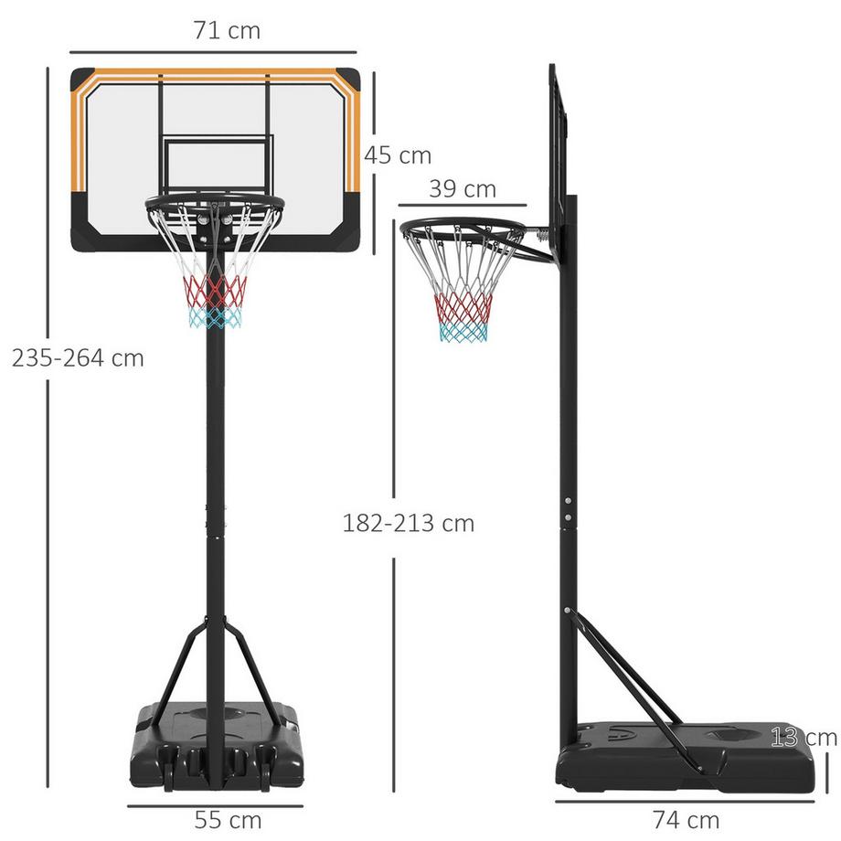 Northio  Basketballkorb Outdoor mit Ständer, 182-213 cm höhenverstellbar Basketballständer mit Rollen, Basketballanlage Standfuß, für Indoor, Outdoor, Stahl, Schwarz 